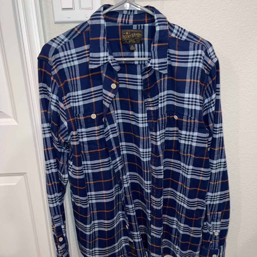 Lucky Brand Navy and White Plaid Shirt